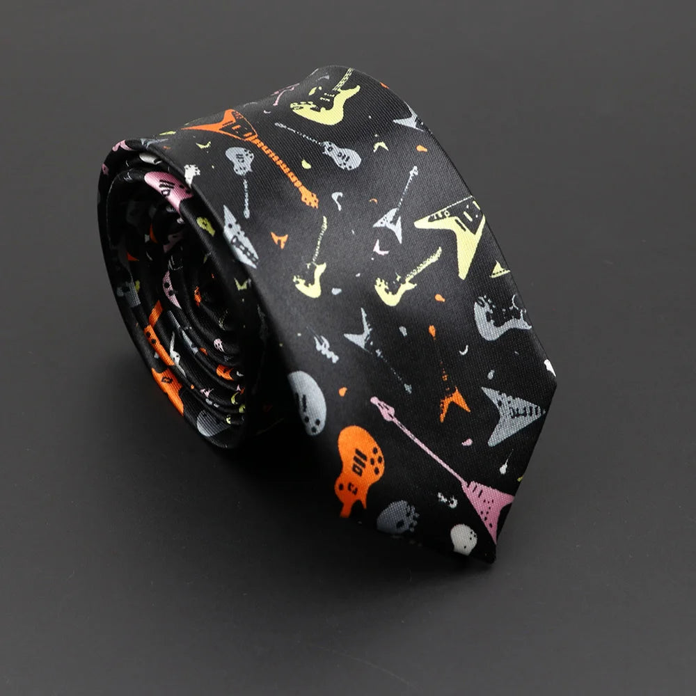 Musical Notes Slim Necktie - Silky Piano & Guitar Print Tie for Men & Women, Elegant Fashion Gift