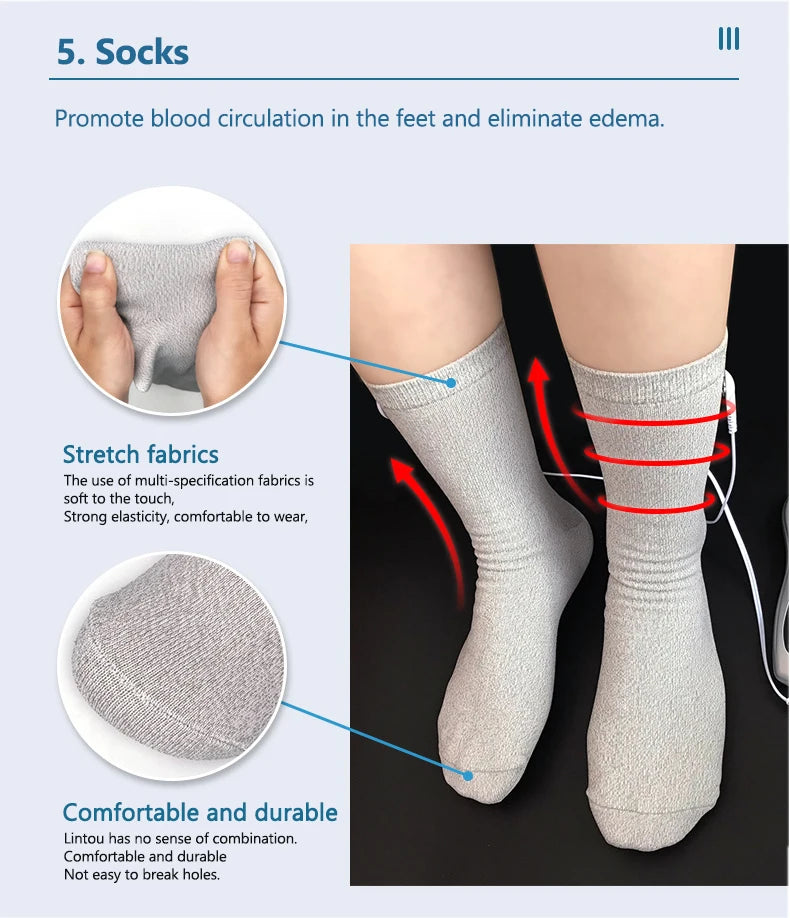 Conductive Silver Fiber Electrode Gloves & Socks – Muscle Stimulator TENS Bracer for Hand & Foot Massage