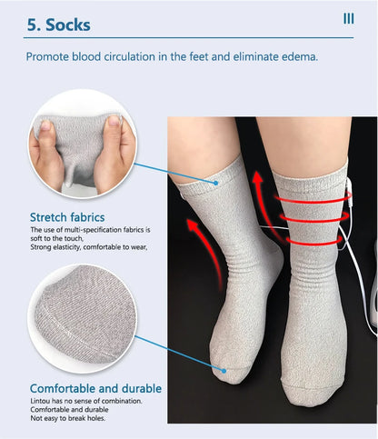 Conductive Silver Fiber Electrode Gloves & Socks – Muscle Stimulator TENS Bracer for Hand & Foot Massage