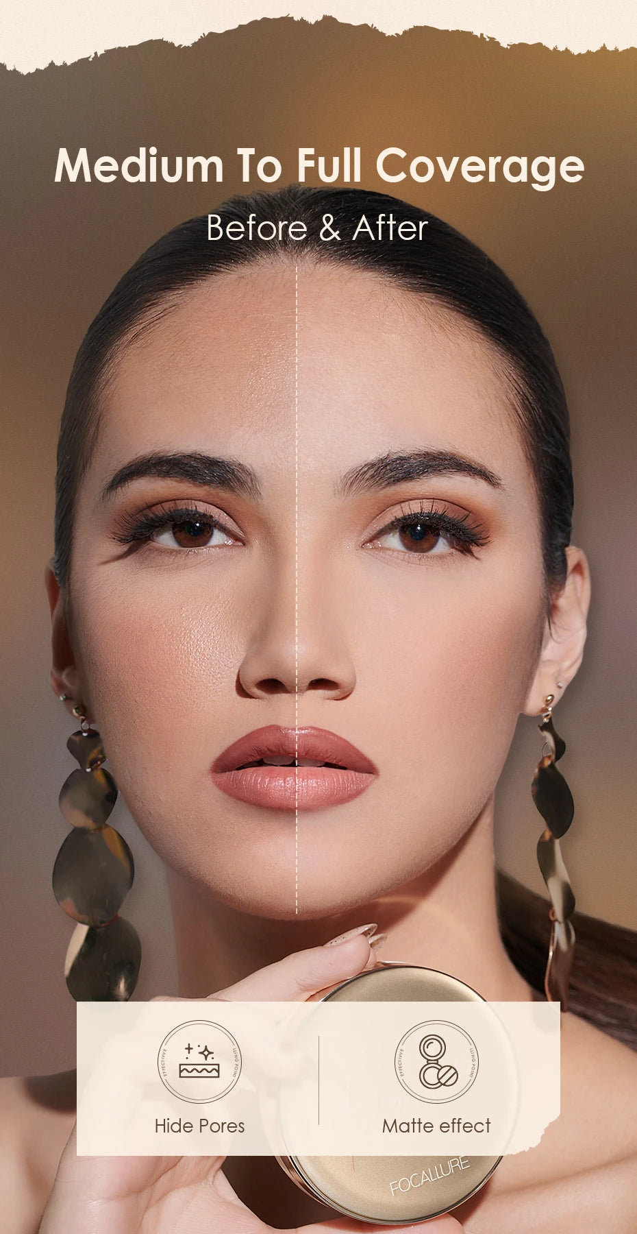 FOCALLURE Air Cushion BB Cream – Poreless, Waterproof, Long-Lasting Matte Foundation & Brightening Concealer with Puff