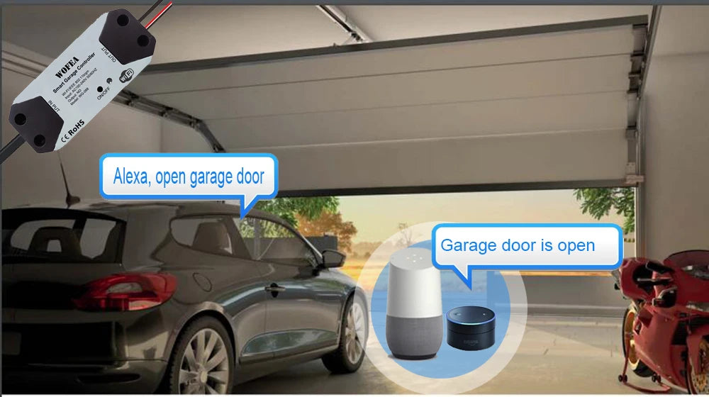 Wofea WiFi Smart Garage Door Opener Controller - Works with Alexa, Google Home, SmartLife/Tuya App, No Hub Required