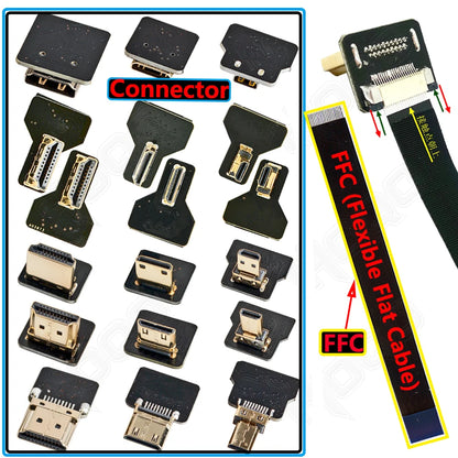 Ribbon FPV HDMI-Compatible Connector – Flexible Flat Cable for Raspberry Pi 4, Micro HDMI to HDMI/Mini HDMI Female 90° FFC 20pin