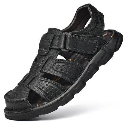 Men's Genuine Leather Casual Sandals - Breathable Summer Outdoor Walking Shoes