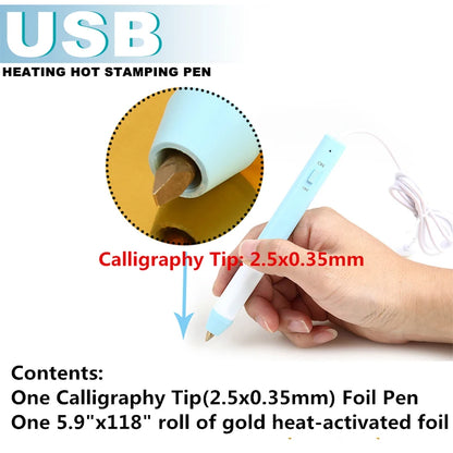 All-in-One USB Heat Foil Pen Kit – Calligraphy & DIY Lettering with 3 Nibs for Custom Foiling