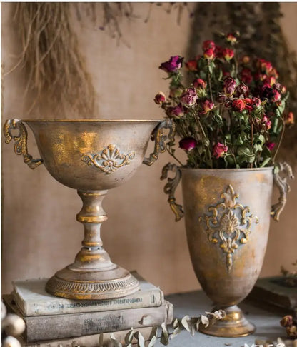 European Retro Iron Goblet Vase — Metal Flowerpot for Home, Living Room, Hotel & Flower Arrangement Decor