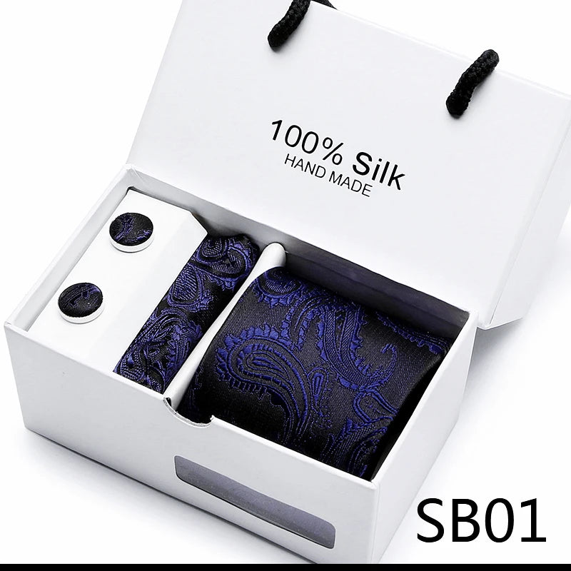 100% Silk Men’s Tie Gift Set - Classic 7.5cm Striped Floral Necktie with Handkerchief for Office, Party & Wedding Formal Wear