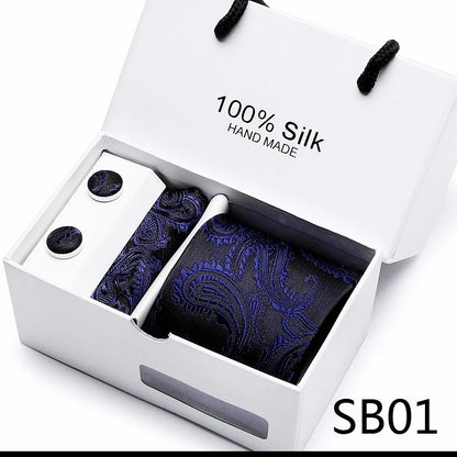 100% Silk Men’s Tie Gift Set - Classic 7.5cm Striped Floral Necktie with Handkerchief for Office, Party & Wedding Formal Wear