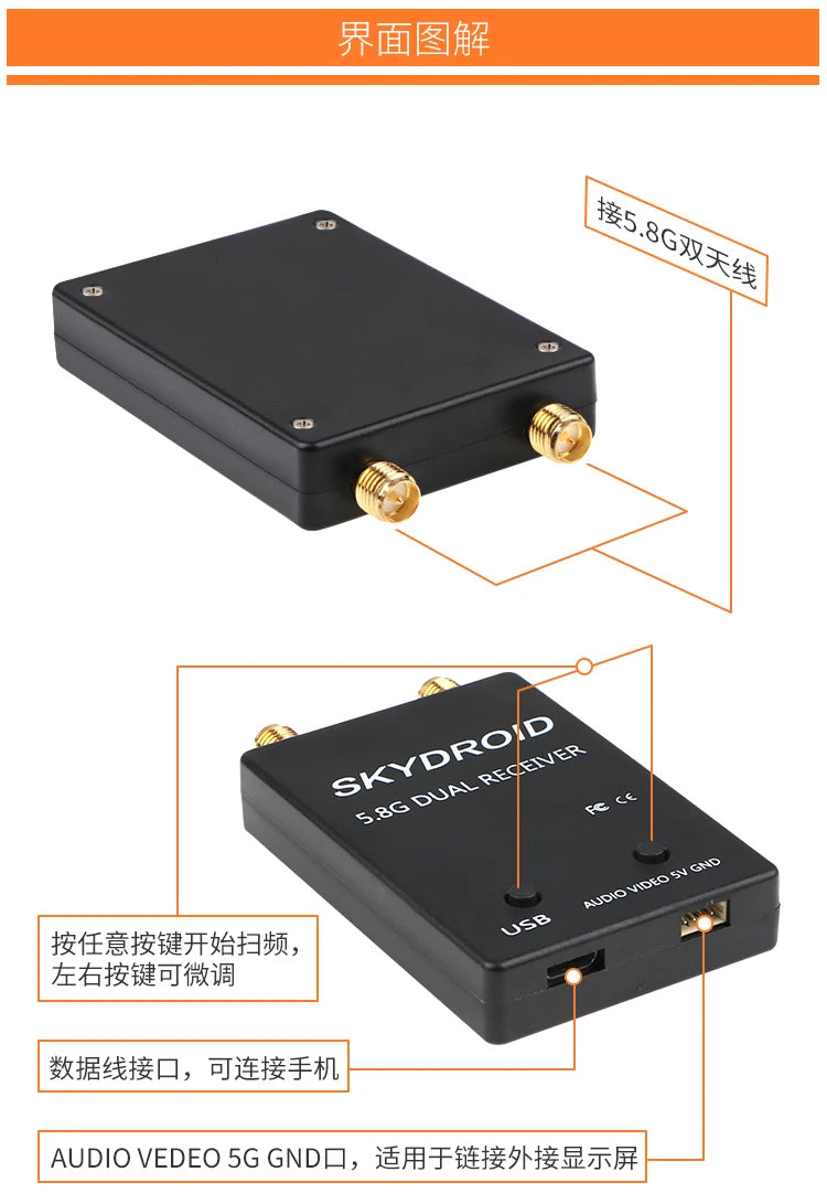 Skydroid 5.8GHz 150CH True Diversity FPV Receiver – UVC OTG for Android Smartphones, Tablets & VR Headsets