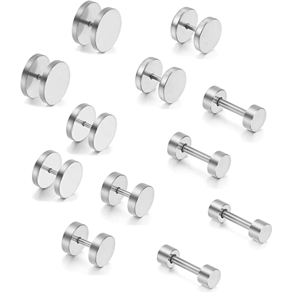 2-Piece Punk Stainless Steel Dumbbell Stud Earrings — Gothic Hip Hop Rock Style, Hypoallergenic Unisex Earrings for Men & Women