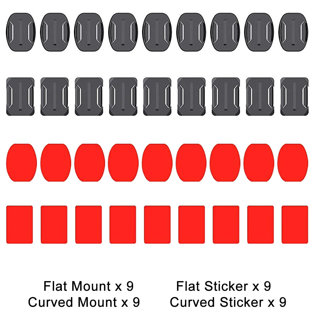 Flat & Curved Adhesive Mount Set for GoPro Hero 11/10/9/8 – Xiaomi Yi 4K, SJCAM Action Camera Mounting Stickers Accessories