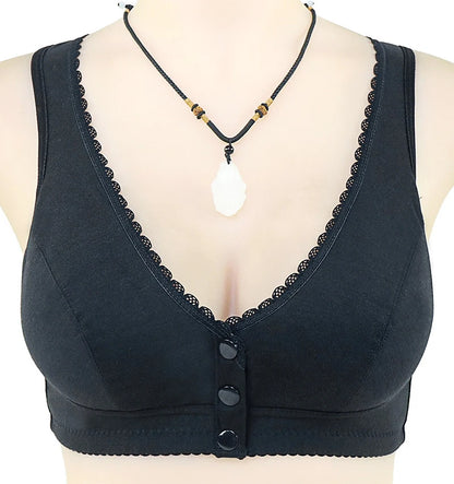 Comfortable Cotton Wireless Bra for Women — Lace Front Closure Soft Lingerie Underwear
