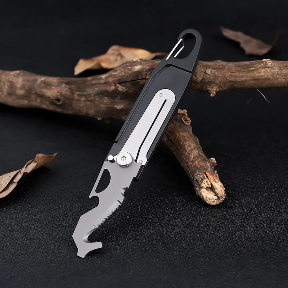 New Keychain Stainless Steel Folding Knife – Multi-Function Tool with Bottle Opener, Rope Cutter & Screwdriver