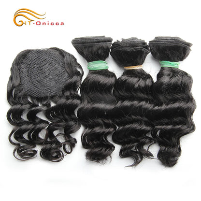 Kinky Curly Human Hair Bundles with Closure – Short Indian Hair Bundles with Circular Closure