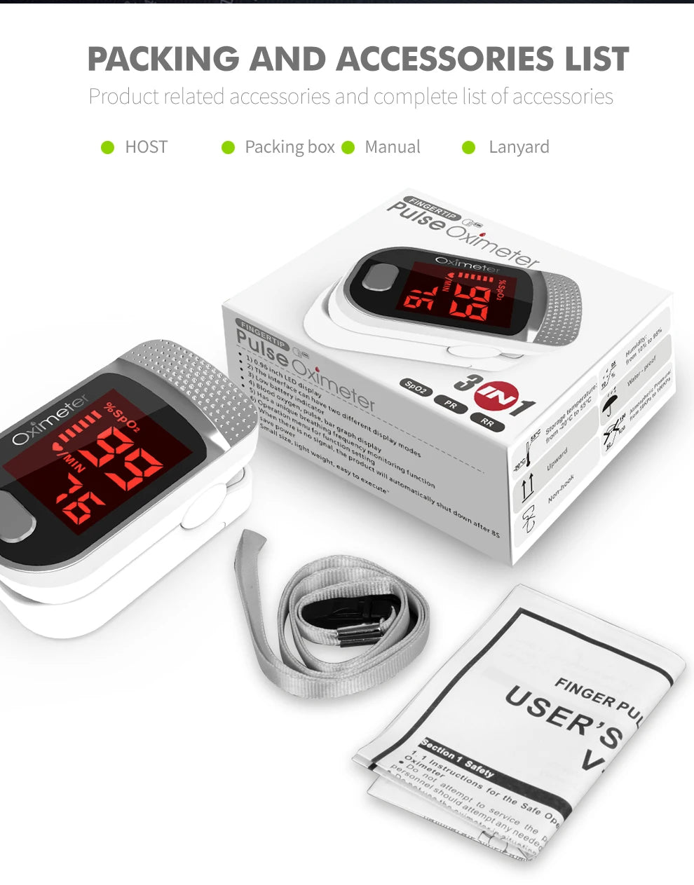 KIUZOU Finger Pulse Oximeter – SPO2, PR, PI, RR Blood Oxygen Saturation and Heart Rate Monitor with OLED Display
