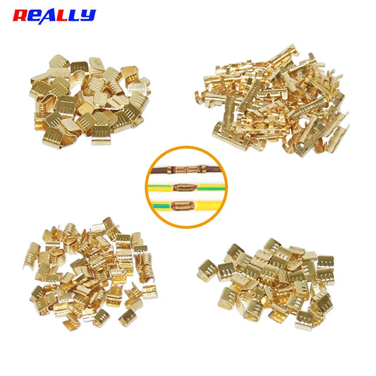 100Pcs U-Shape Copper Ring Terminals - Non-Insulated Car and Motorcycle Cable Wire Butt Splice Crimp Connectors DJ454A/B/C 453 452