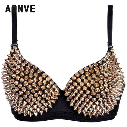 AONVE Sexy Rhinestone Lingerie – Gold/Silver Plunge Wire-Free Bralette with Sequined Cover Top