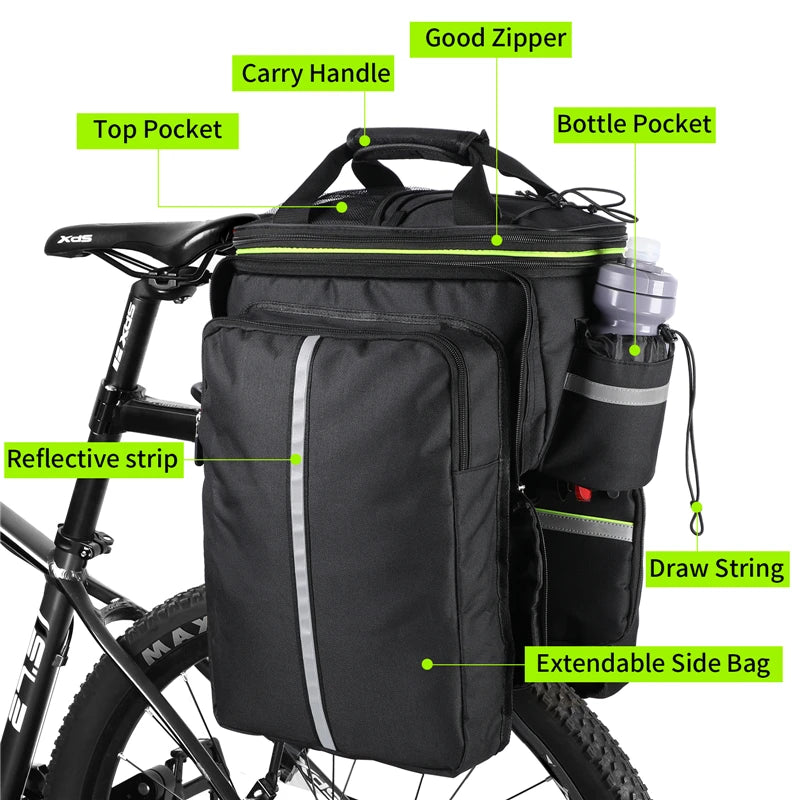 WEST BIKING 3-in-1 Waterproof Bike Trunk Bag — Large Capacity MTB & Road Bicycle Saddle Seat Panniers, Travel Luggage Carrier