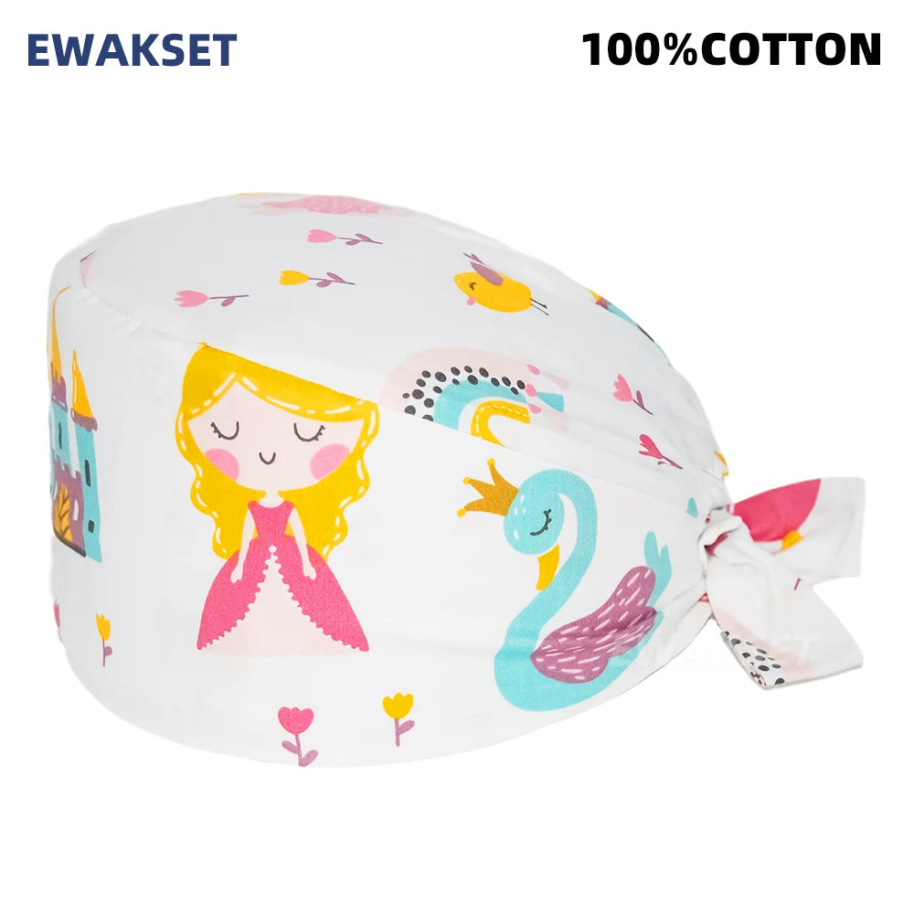 Unisex Soft Scrub Cap – Cartoon Print Surgical Hat for Men and Women, Operating Room Nursing Accessories