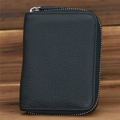 Men’s Genuine Leather Zipper Wallet – Compact Short Purse with Credit Card Slots, Cash & Coin Pocket