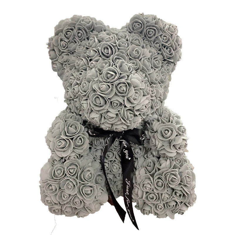 2024 40cm Rose Bear – Heart-Shaped Artificial Flower Teddy Bear for Valentine’s, Wedding, Birthday & Christmas Gifts