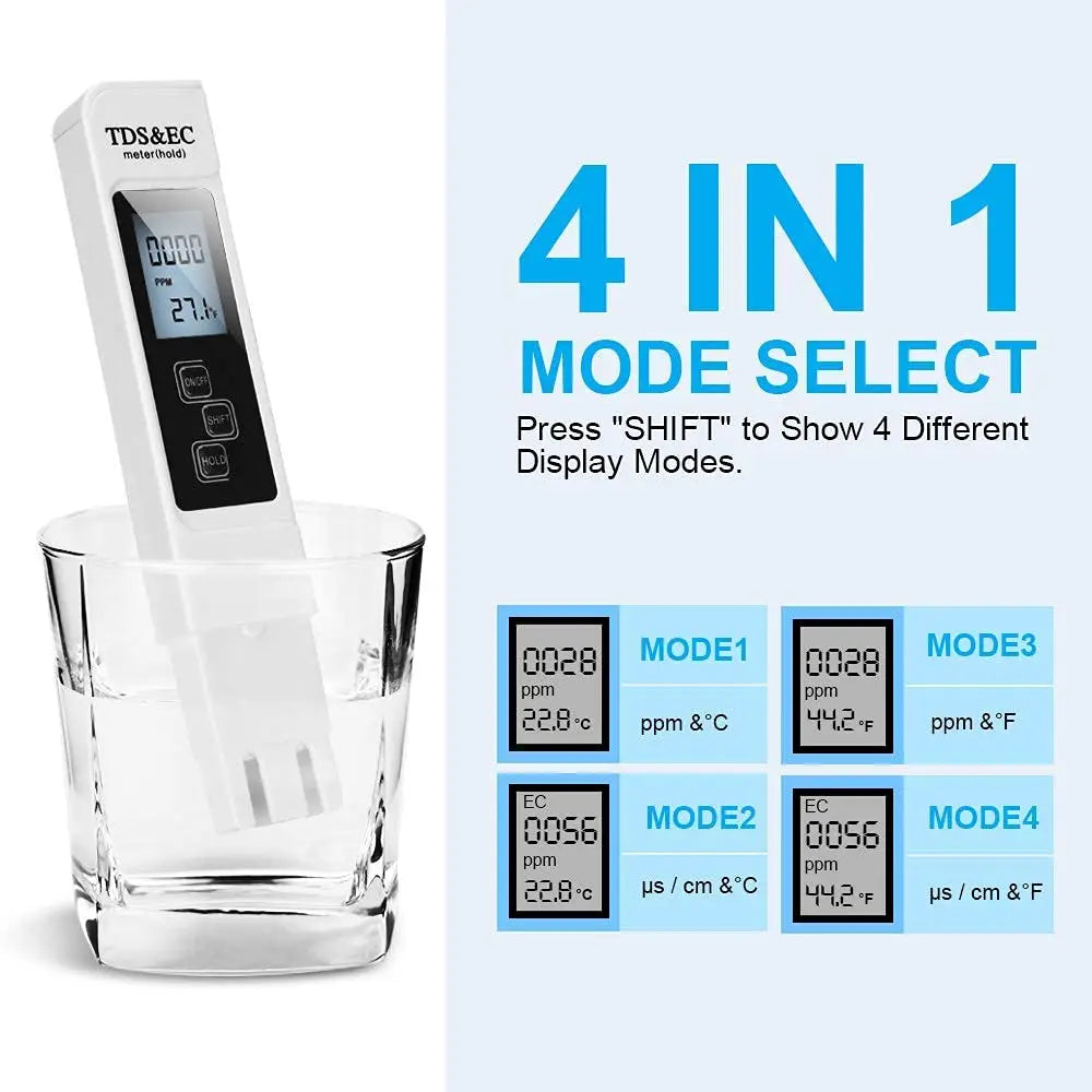TDS Meter Digital Water Tester - High Accuracy 0-14 PH, 0-9990ppm TDS & EC Meter with LCD for Aquariums & Filters