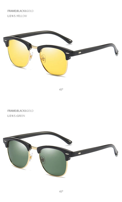 Classic Half Frame Polarized Sunglasses – Retro Rivet Design for Men & Women, Anti-Glare Black Travelling Shades