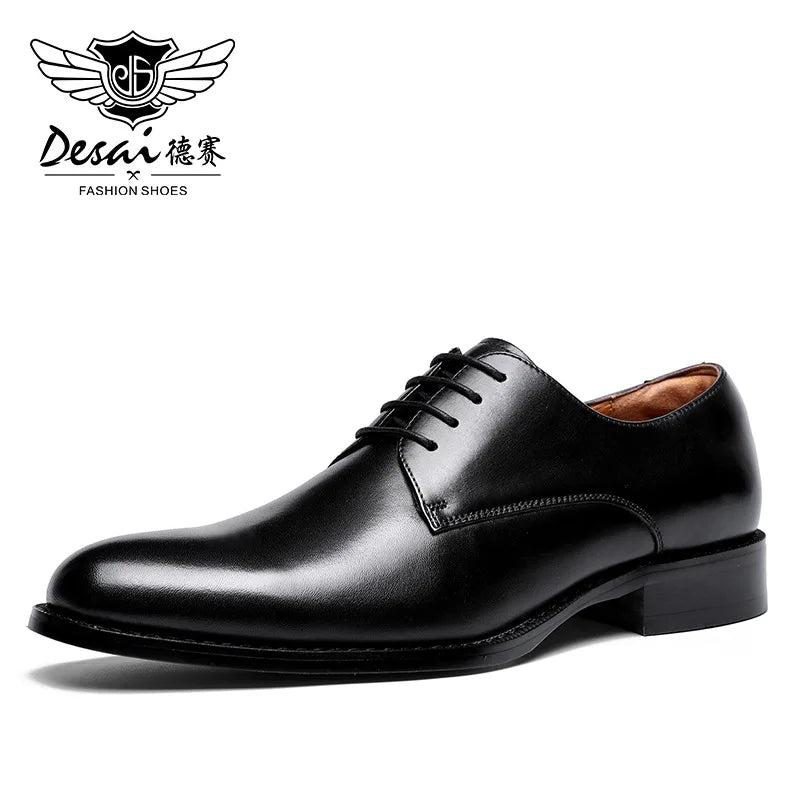 Men’s Genuine Leather Derby Shoes - Classic Business Dress and Casual Footwear for Office and Special Occasions