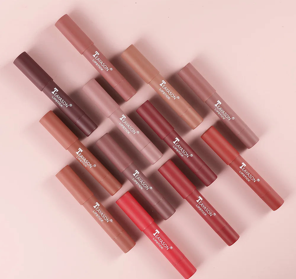 12-Color Natural Matte Lipstick Pencil – Silk Lip Glaze Waterproof, Long-Lasting Sexy Lip Tint Makeup