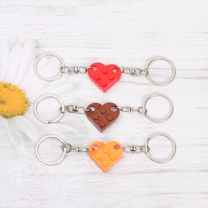 Love Heart Building Block Keychains - Matching Couple and Friendship Key Rings, Separable Brick Heart Gift