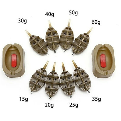 FLYSAND Inline Method Feeder Mould - Bait Thrower Bait Plumb Set Carp Fishing Bait Holder Tool, 4 Feeders/Set