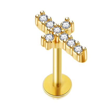 Crystal Flower Tragus Piercing Earring – 16G Cross Cartilage, Helix, Conch, Rook, Lobe & Labret Stud Jewelry