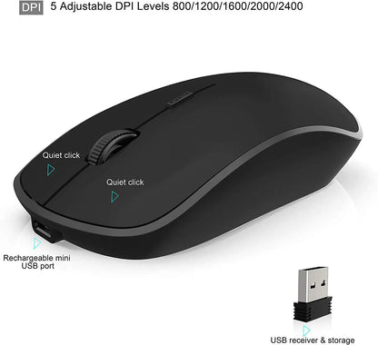 France Layout Wireless Keyboard and Mouse Combo – Full-Size Slim AZERTY Numeric Keypad, Rechargeable Built-In Battery Set