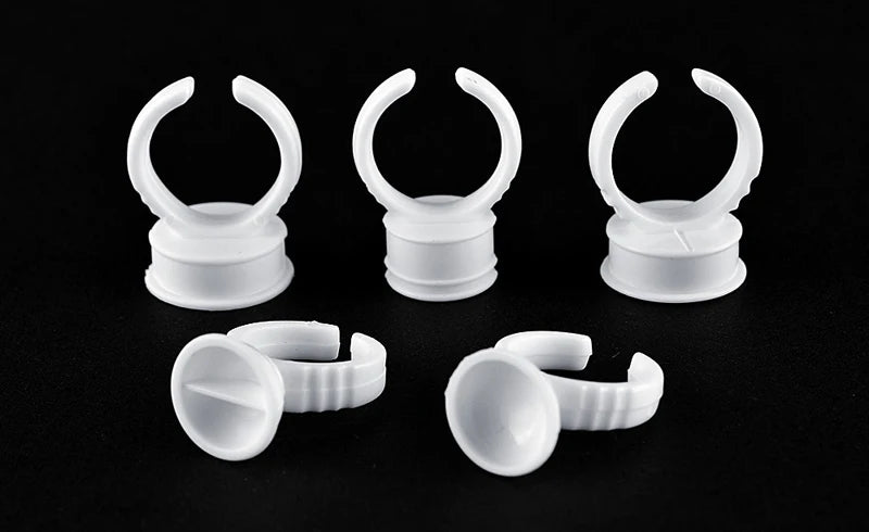 100pcs Disposable Plastic Pigment Rings — 3 Sizes White Ink Holders for Eyebrow Permanent Makeup