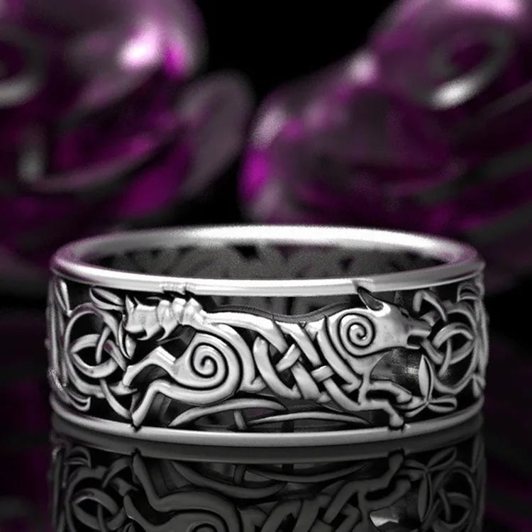 Huitan Viking Nordic Mythology Giant Wolf Ring – Defense Totem, Hip Hop Rock Fashion Unisex Punk Jewelry Gift
