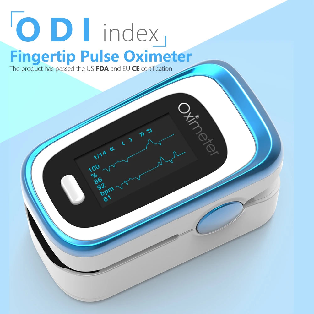 Kiuzou Medical Finger Pulse Oximeter – Portable OLED SPO2, PR, Sleep Monitor, 8-Hour Battery, Blood Oxygen Case