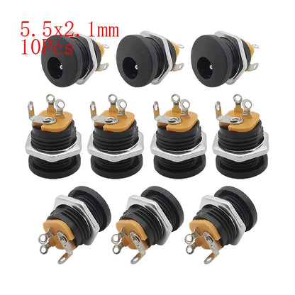 10Pcs DC Power Connectors 5.5x2.1mm & 3.5x1.3mm – Male Female Jack Socket, Nut Panel Mount DC Power Adapter Connector
