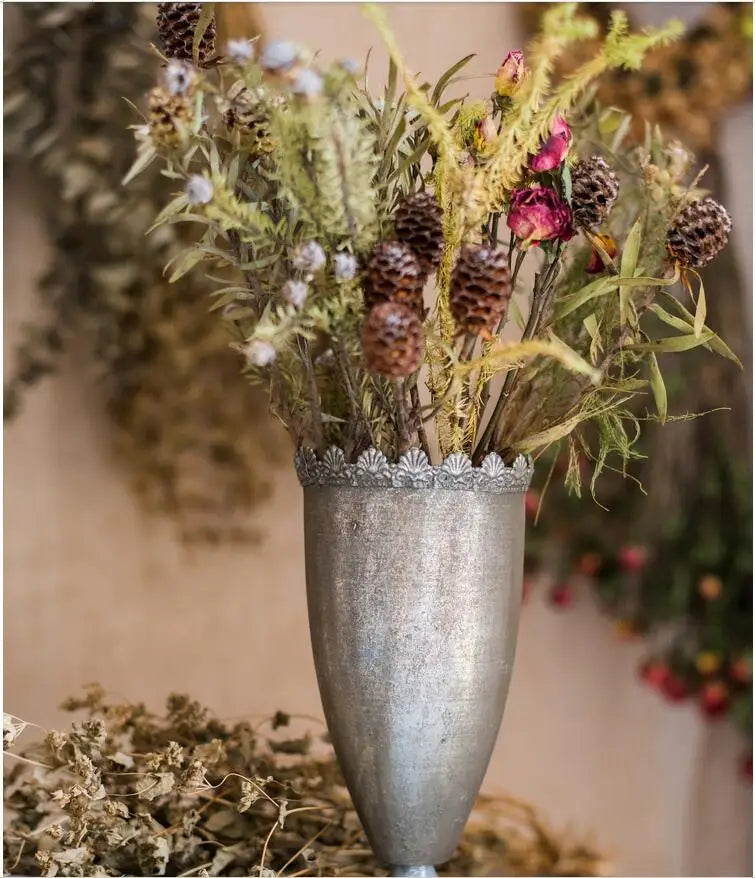 European Retro Iron Goblet Vase — Metal Flowerpot for Home, Living Room, Hotel & Flower Arrangement Decor