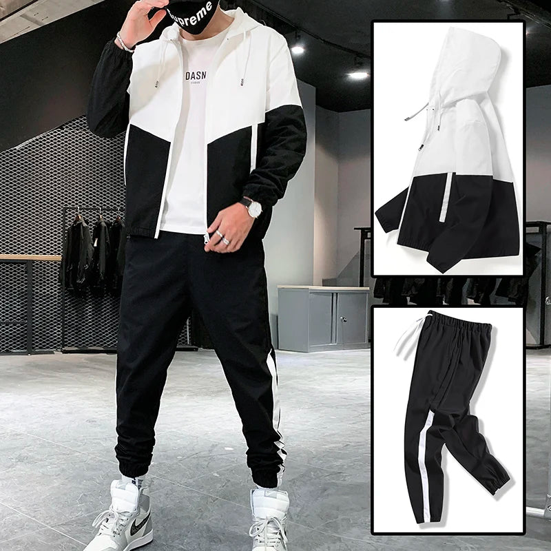2025 Men’s Tracksuit 2-Piece Set — Hooded Jacket & Jogger Pants for Casual, Running & Sports