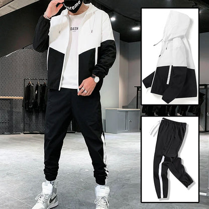 2025 Men’s Tracksuit 2-Piece Set — Hooded Jacket & Jogger Pants for Casual, Running & Sports