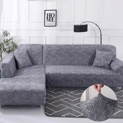 Stretch Sofa Cover - Printed Elastic Slipcover for L-Shaped Corner Couch, Living Room 1/2/3/4 Seat Protector