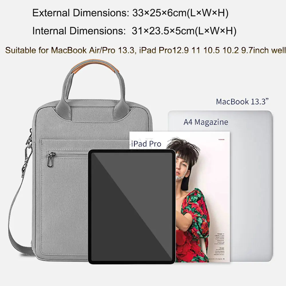WiWU Waterproof Laptop Bag - Shoulder Carry Case for MacBook Pro 13 A2338 (2022 M2/M1) and iPad Pro 12.9, Fits MacBook Air 13.6 M2
