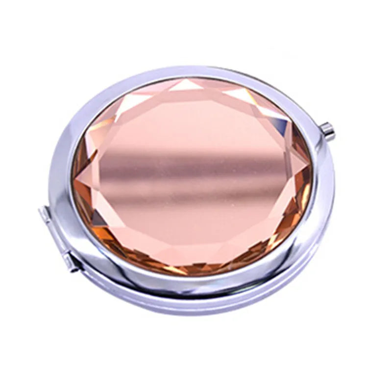 Luxury Crystal Folding Makeup Mirror - Portable Round Gold & Silver Pocket Compact Mirror, Personalized Beauty Gift
