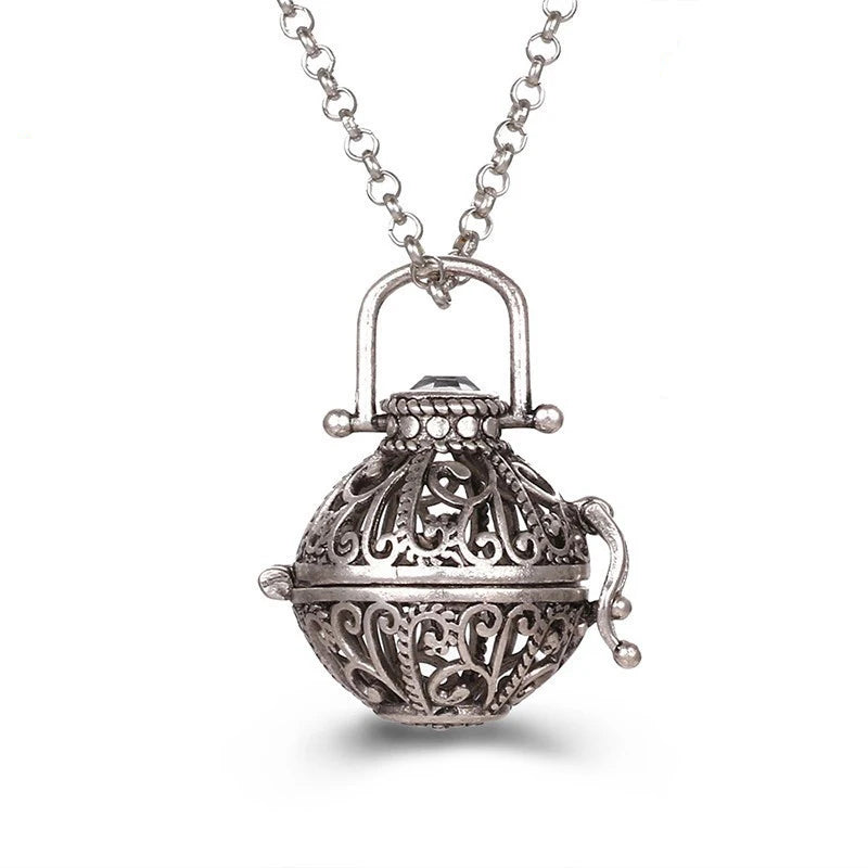 Mexico Music Ball Hollow Zircon Pendant Necklace – Vintage Perfume Aromatherapy Locket for Women