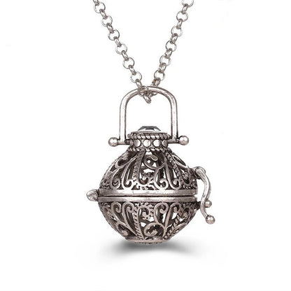 Mexico Music Ball Hollow Zircon Pendant Necklace – Vintage Perfume Aromatherapy Locket for Women