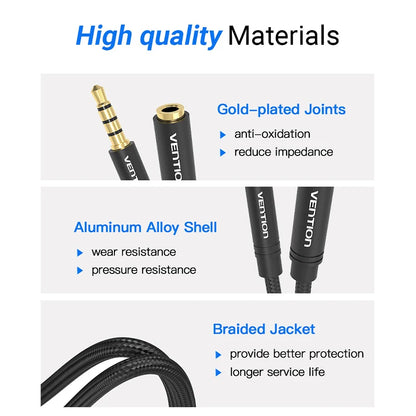 Vention 3.5mm AUX Extension Cable – Jack Audio Cord for Car, Laptop, TV, Xiaomi & Huawei | Stereo Headphone & Speaker Connector