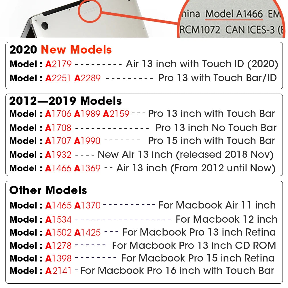 Matte Laptop Case Cover for MacBook Air & Pro - Slim Protective Hard Shell Case for 11 13 15 16 Inch Retina Touch Bar Models