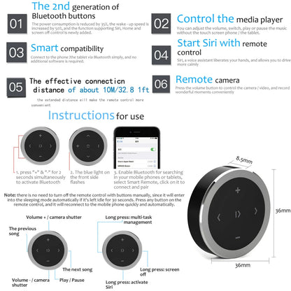 Mini Wireless Bluetooth-compatible Media Button Remote Controller: Steering Wheel MP3 Music Play for Car, Motorcycle - Compatible with IOS & Android