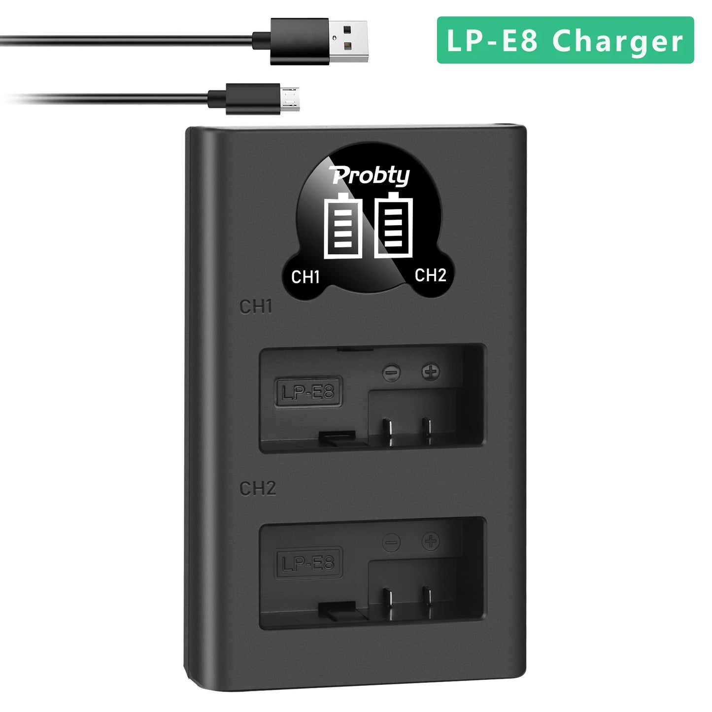 LED Dual Camera Battery Charger – Compatible with LP-E6, LP-E8, NP-FW50, EN-EL15, and More