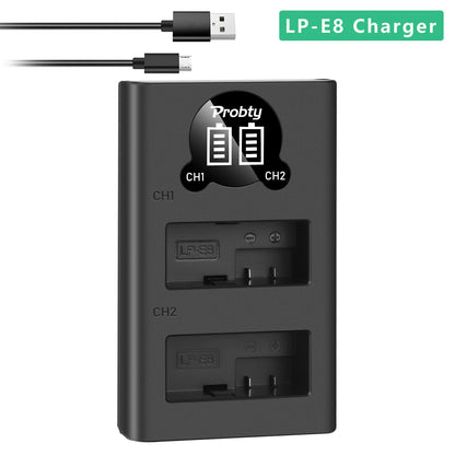 LED Dual Camera Battery Charger – Compatible with LP-E6, LP-E8, NP-FW50, EN-EL15, and More