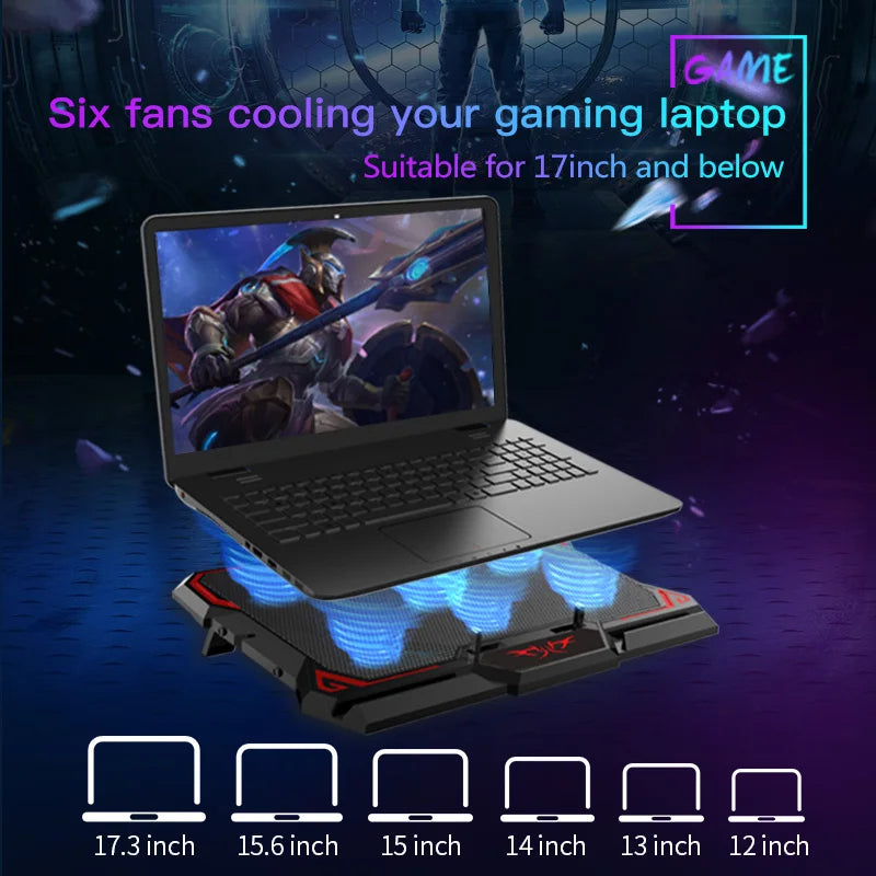 COOLCOLD 17-Inch Gaming Laptop Cooler - Six Fan System, LED Screen, Dual USB Ports, 2600RPM Cooling Pad & Notebook Stand